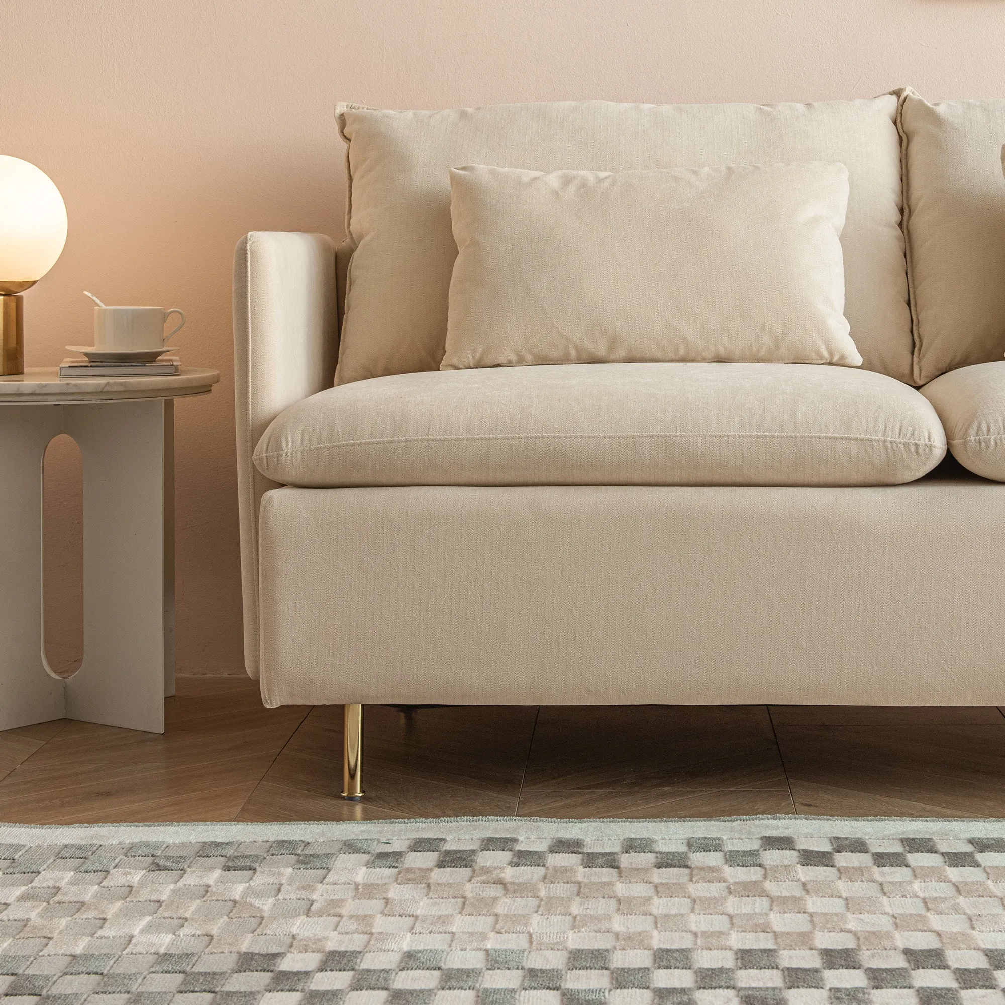 Modern Upholstered Loveseat Sofa;  Beige Cotton Linen-63.8''