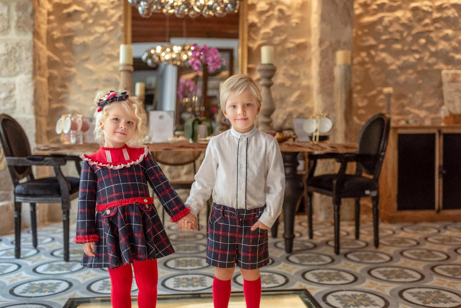 Navy Tartan Shorts Set
