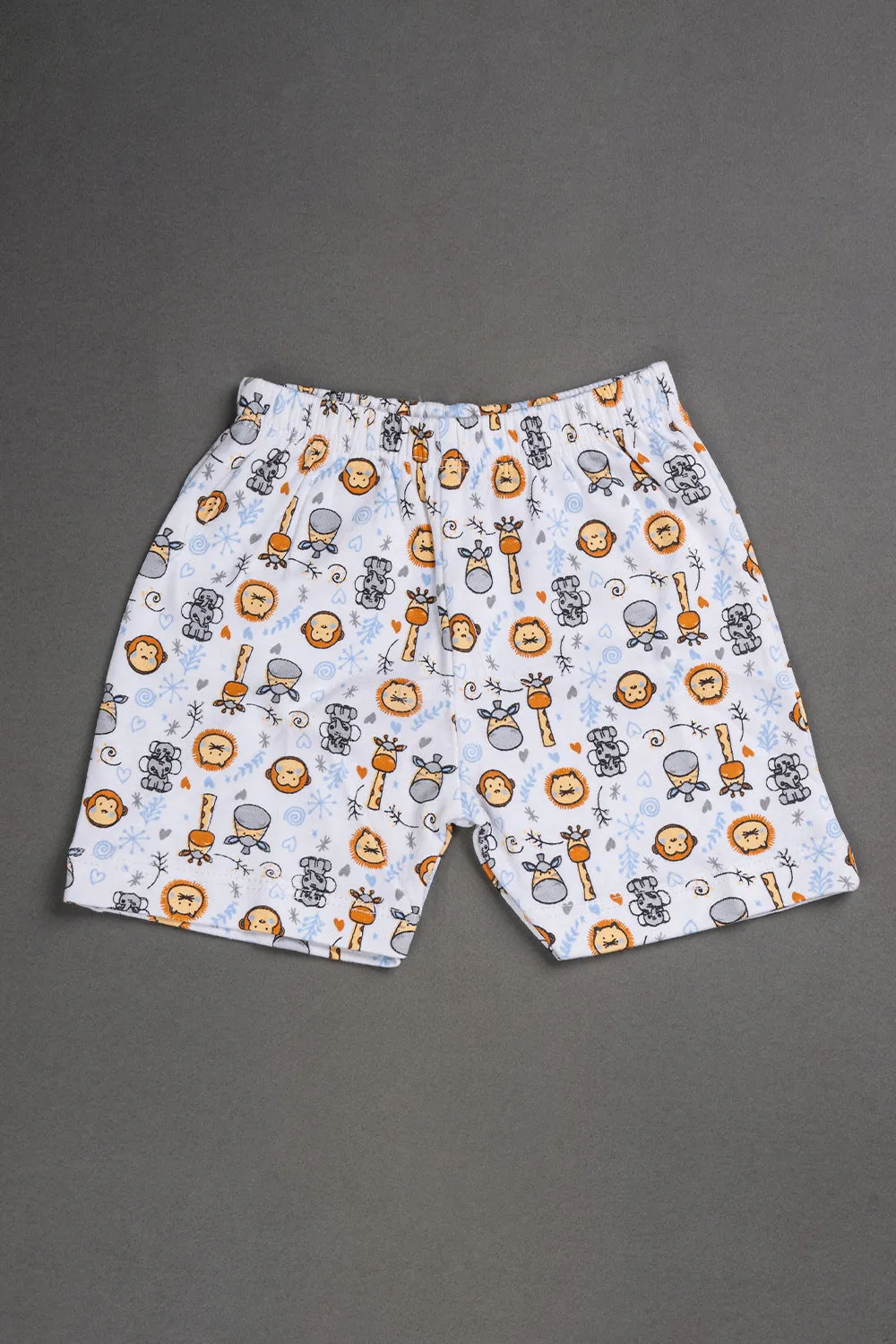Oh Baby Cotton Interlock Knit Animal Print Shorts Pack Of - 2 - Sky Blue & Assorted - R204