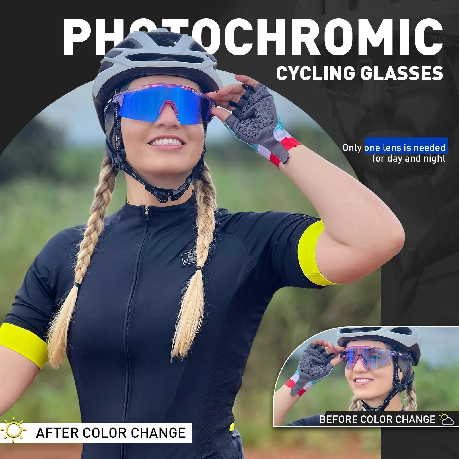 Photochromic Man Cycling Sunglasses Outdoor Sports Bicycle UV400 Protection Eyewear Road Bike Goggles Woman Cycling Glasses