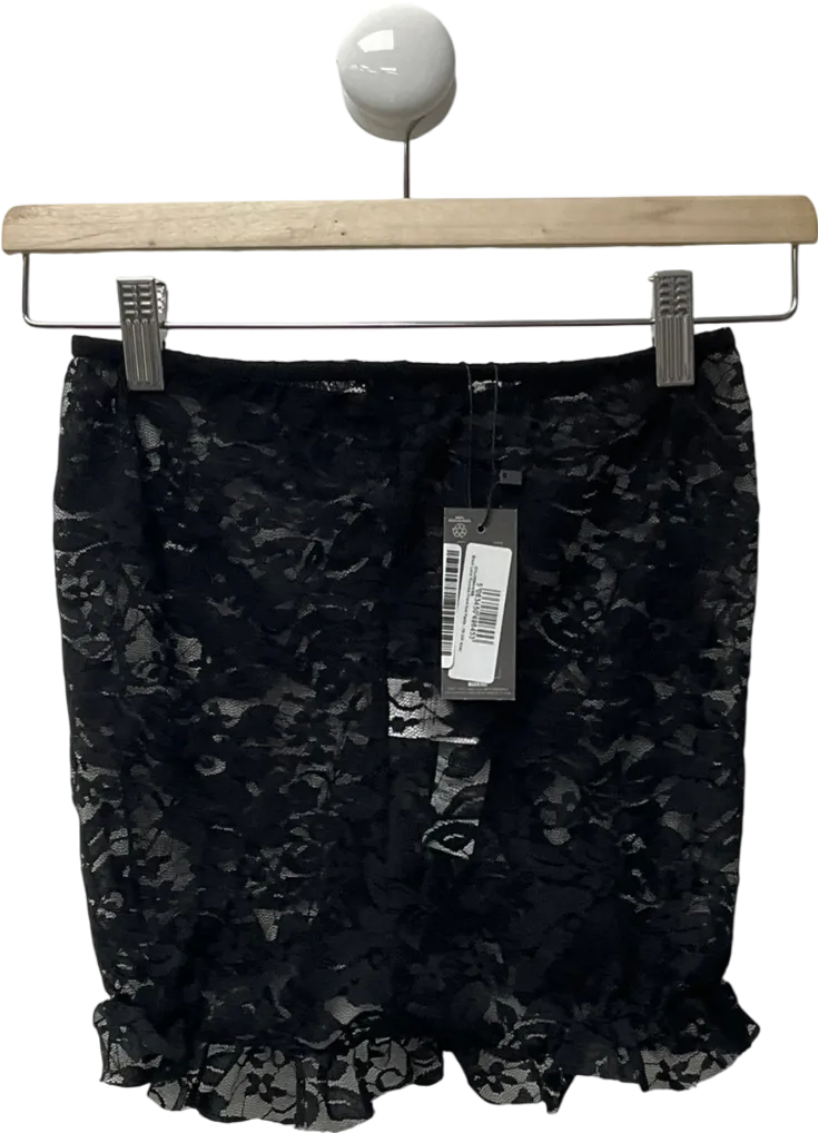 PrettyLittleThing Black Lace Ruched Front Shorts UK 10