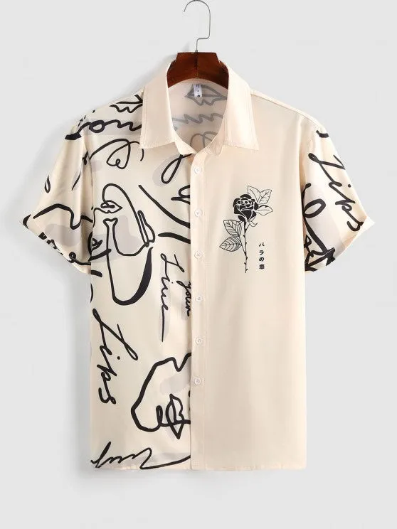 Printed Shirt And Letter Print Cargo Joggers Set