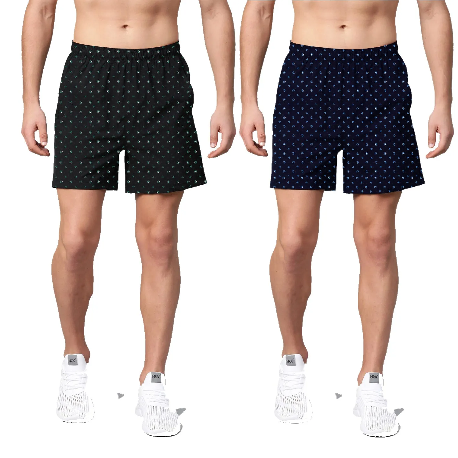 Regular Fit New Trendy and Casual Printed Premium Boxer Shorts Combo ( Pack of 2 ) For Men | Black Navy Blue | By LazyChunks