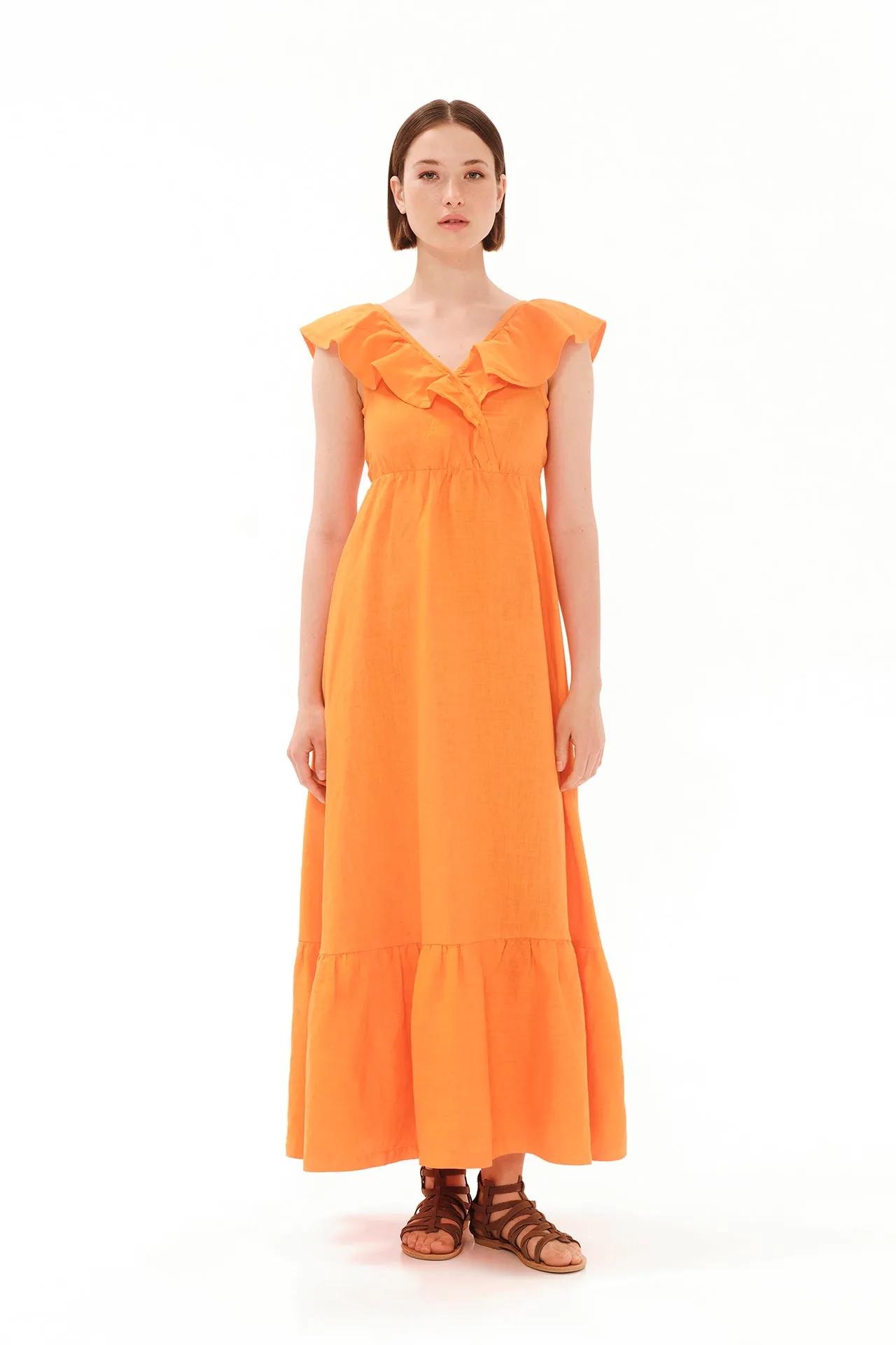 Ruffle Linen Maxi Dress