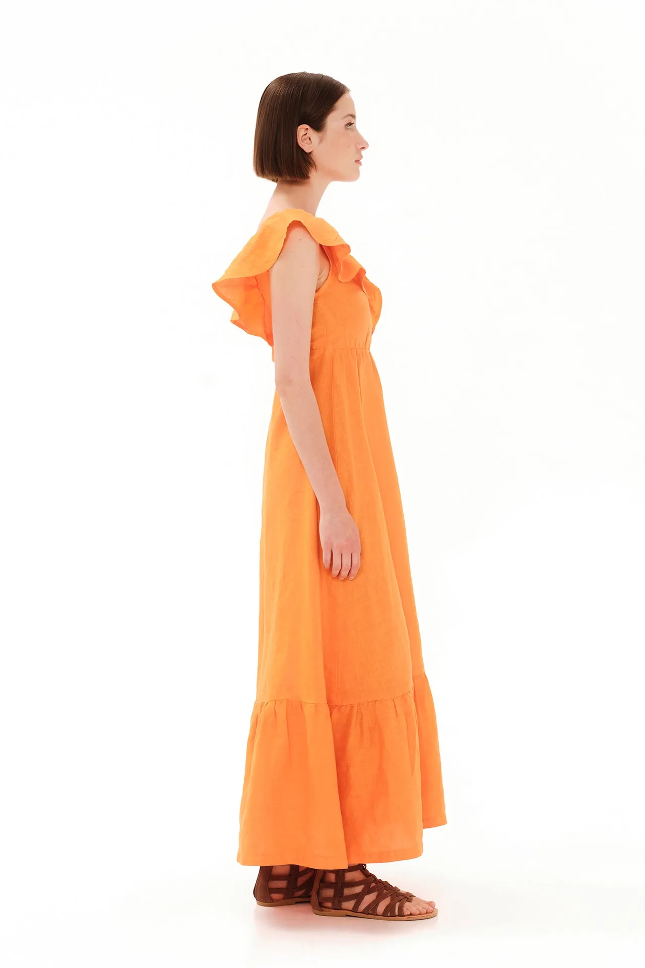 Ruffle Linen Maxi Dress
