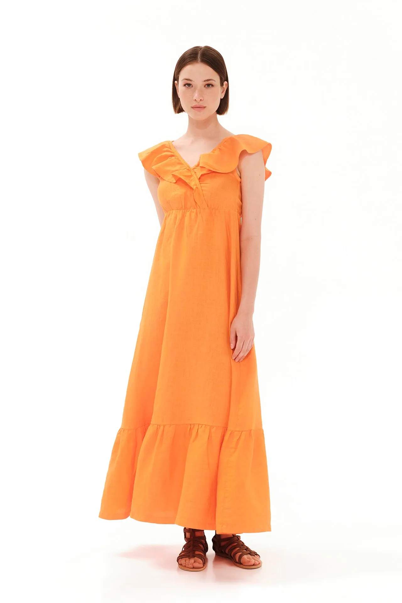 Ruffle Linen Maxi Dress