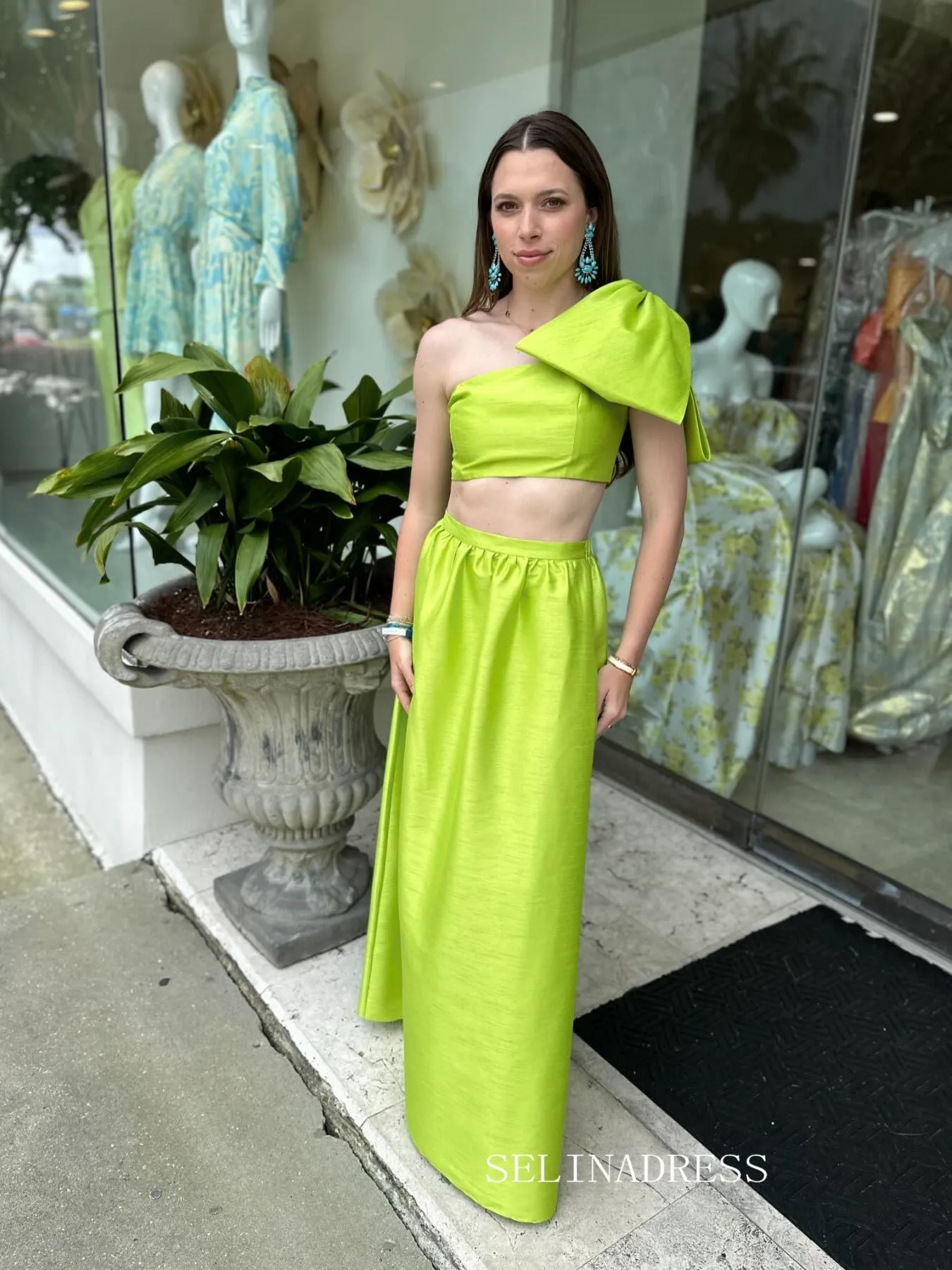 Sheath/Column One Shoulder Big Bow Long Prom Dress Evening Dress With Slit SEW1158