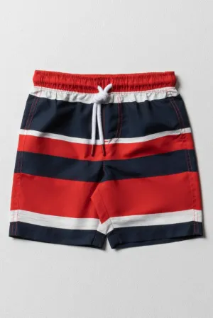 Stripe Swim Shorts Navy & Red