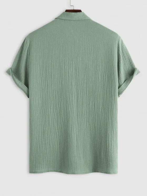 Textured Wrinkle Shirt And Drawstring Shorts Set