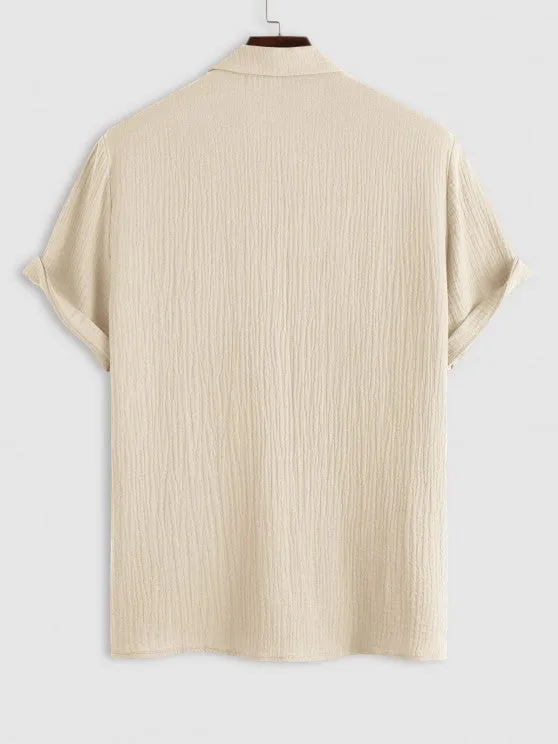 Textured Wrinkle Shirt And Drawstring Shorts Set