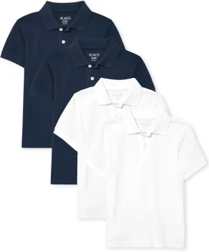 The Children's Place Boys Short Sleeve Pique Polo Shirt, Nautico/White 4 Pack, Small US