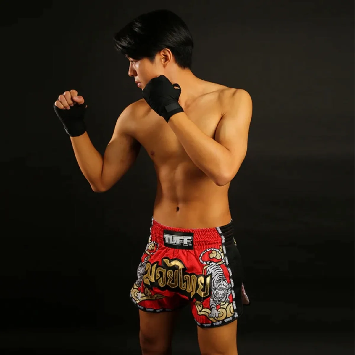 TUFF Sport MRS301 Retro Style Double Tiger Muay Thai Shorts Red