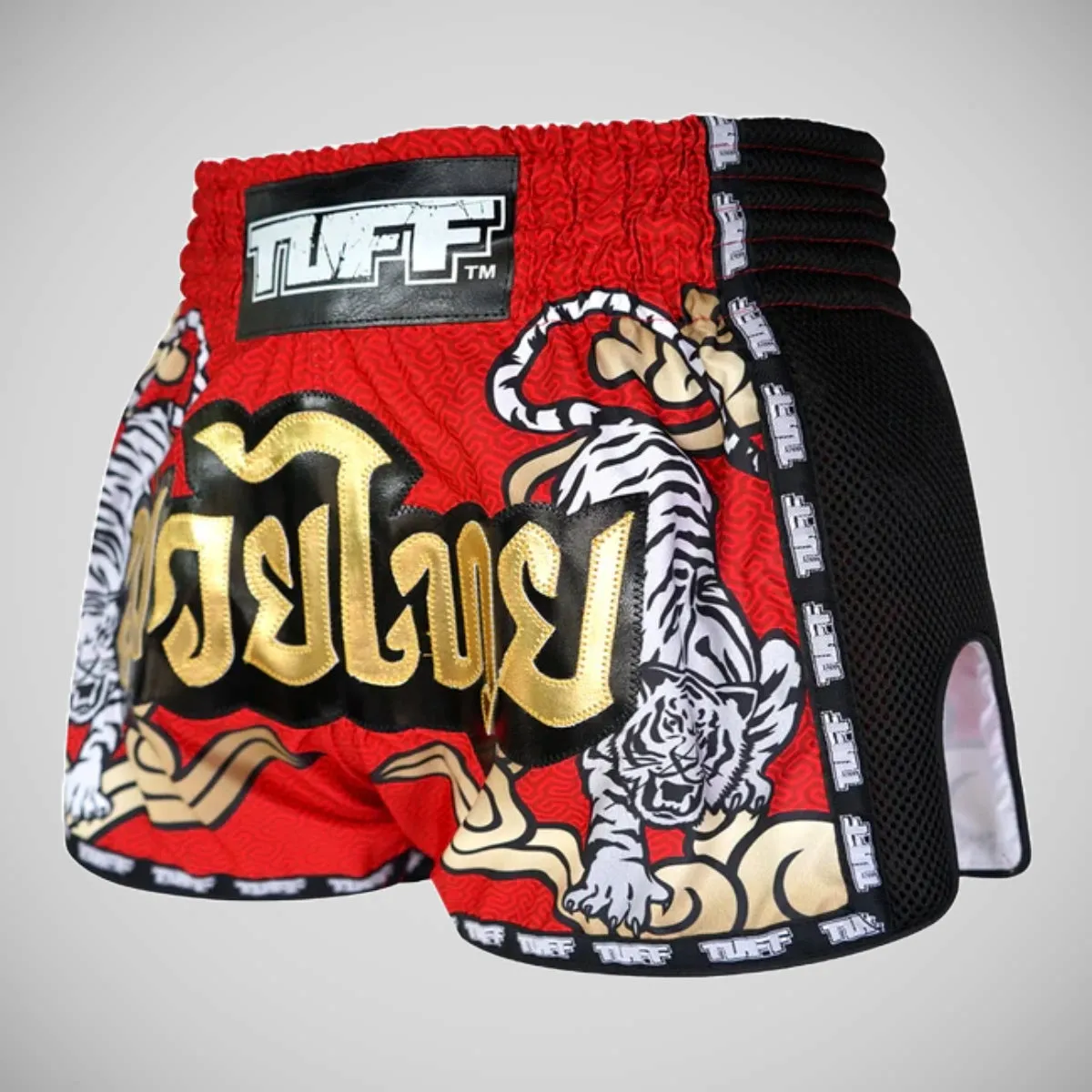 TUFF Sport MRS301 Retro Style Double Tiger Muay Thai Shorts Red
