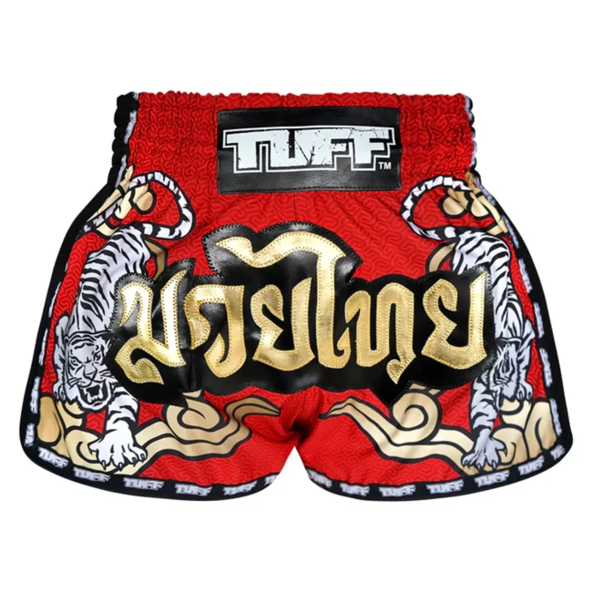 TUFF Sport MRS301 Retro Style Double Tiger Muay Thai Shorts Red