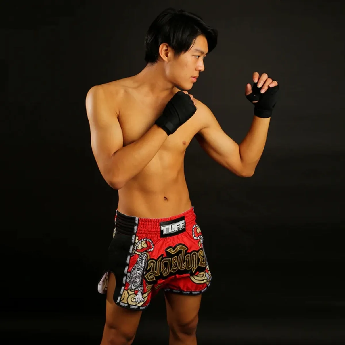 TUFF Sport MRS301 Retro Style Double Tiger Muay Thai Shorts Red