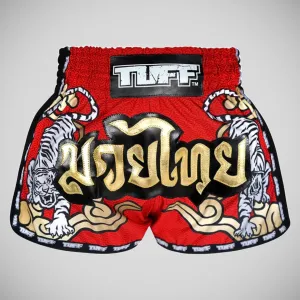 TUFF Sport MRS301 Retro Style Double Tiger Muay Thai Shorts Red