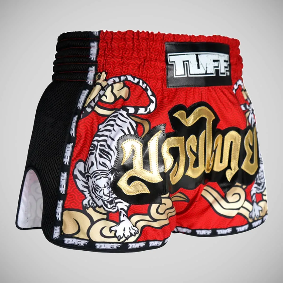 TUFF Sport MRS301 Retro Style Double Tiger Muay Thai Shorts Red