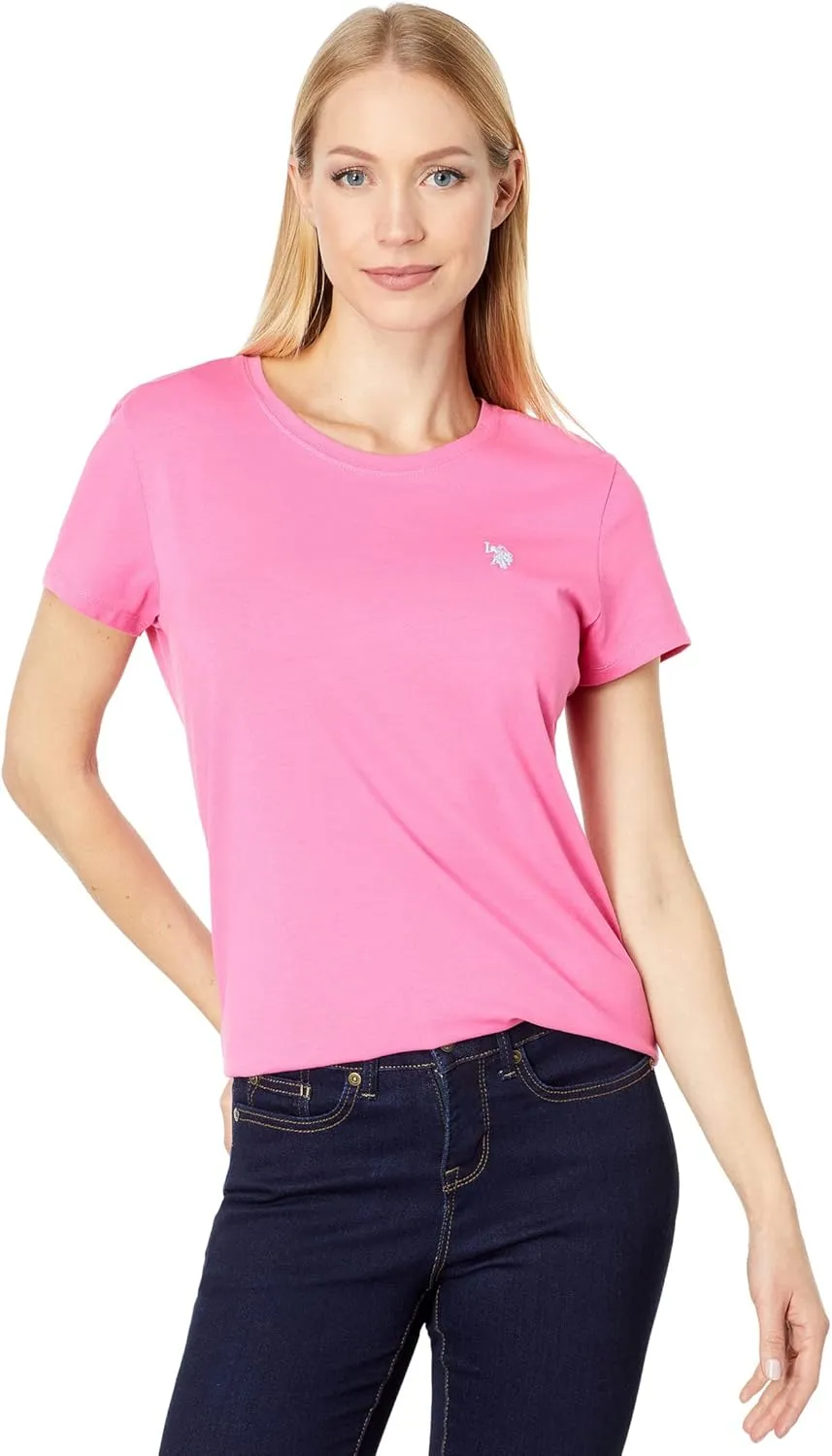 U.S. POLO ASSN. (3008 Stretch Crew Neck Tee - T-Shirt for Women - Straight Hemline - Crew Neckline Pink Sangria MD One Size